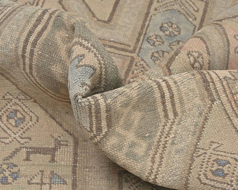 11 Ft Vintage Brown Persian Style Hand Knotted Low Pile Wool Runner Rug